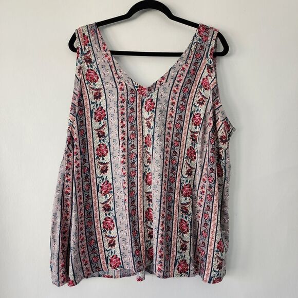 New Torrid Challis Stitch Vintage Striped‎ Florals pink tank womens 2 2X 18-20 - Picture 1 of 5